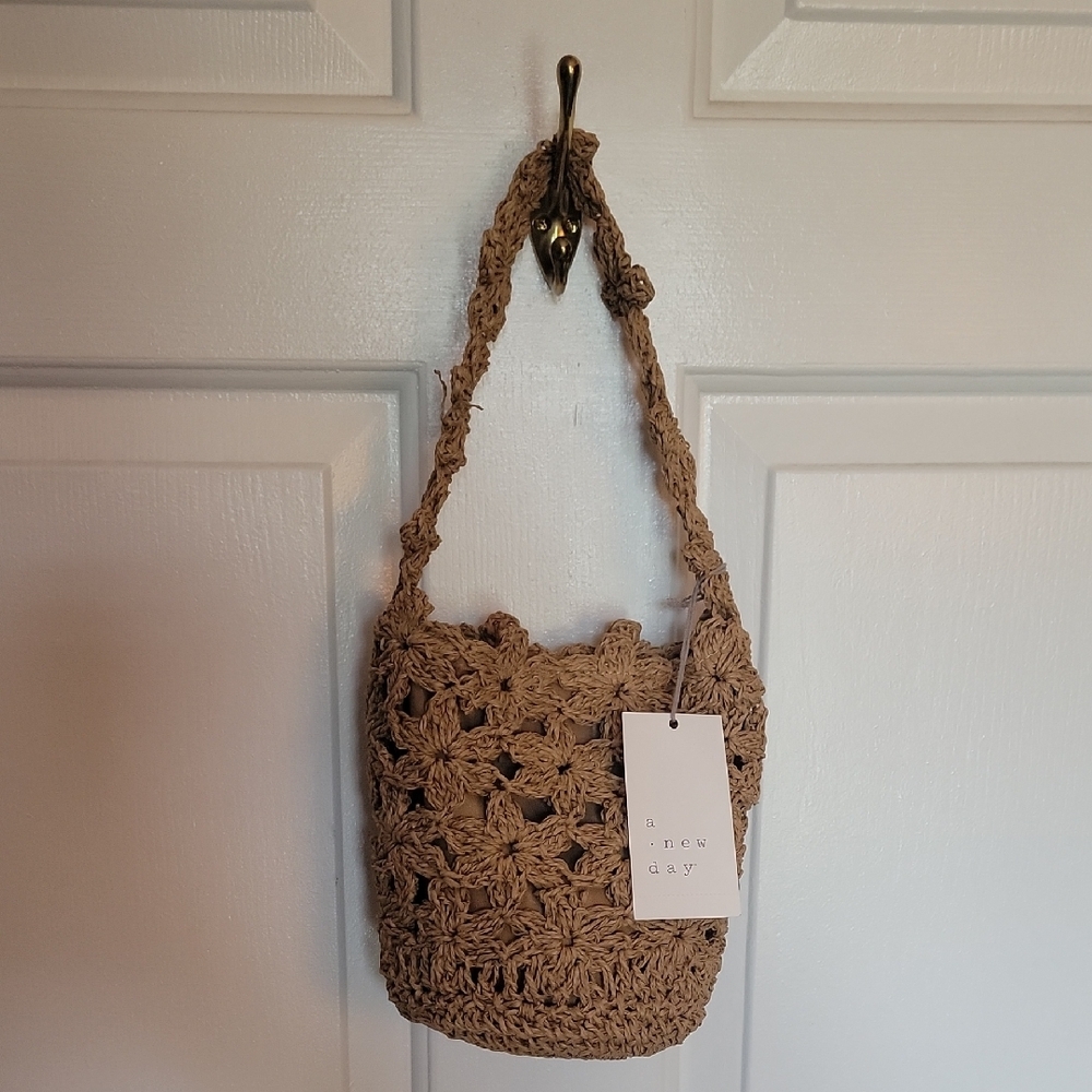 A New Day Brown Crochet Hand Bag, NWT